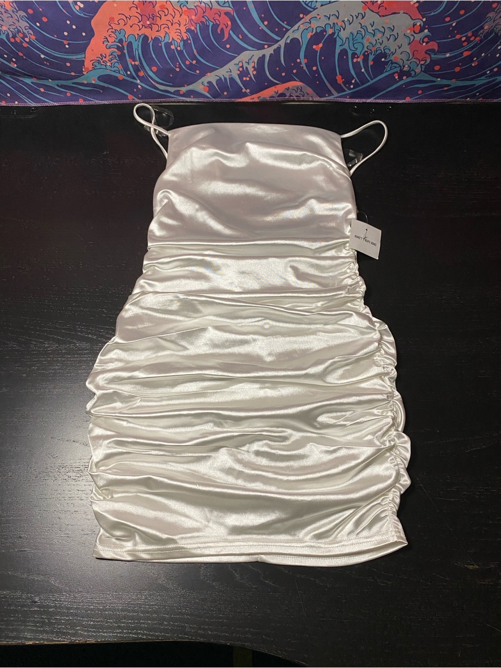 Better Be White Satin Ruched Slip Dress